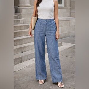 Banana Republic Chambray Wide Leg Pants 6 Petite High Rise Cotton Trousers